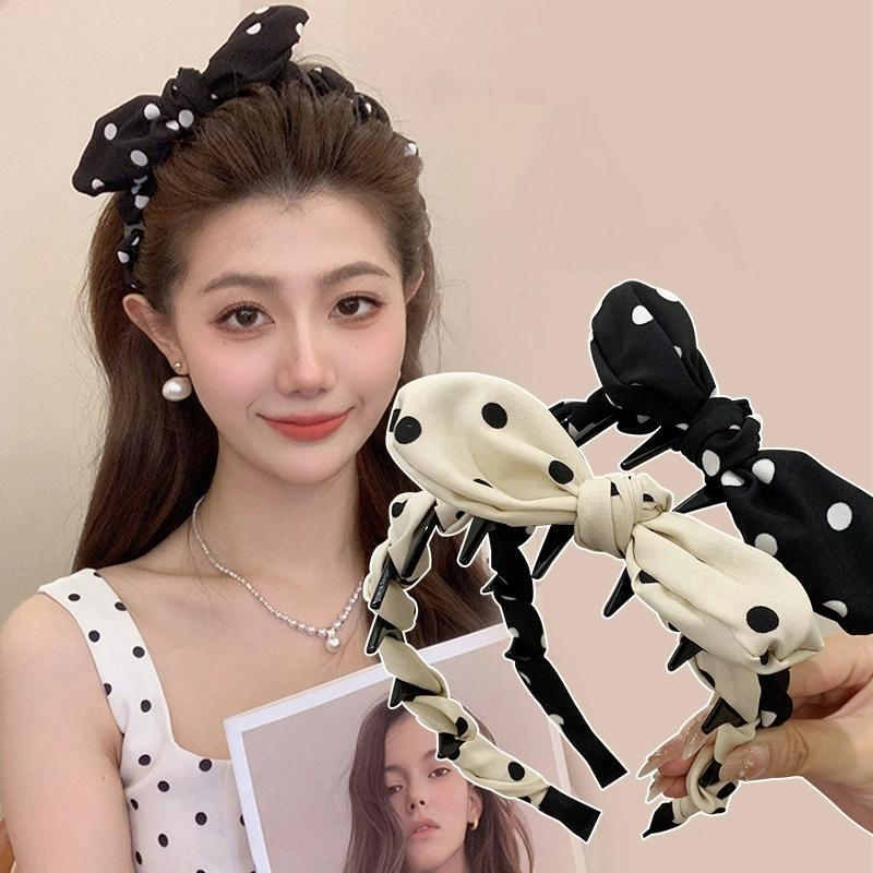 Elegant Polka Dot Bow Toothed Hairband For Women Girls Sweet Hair Ornament Headband Hair Hoop  Hair Accessories Gift