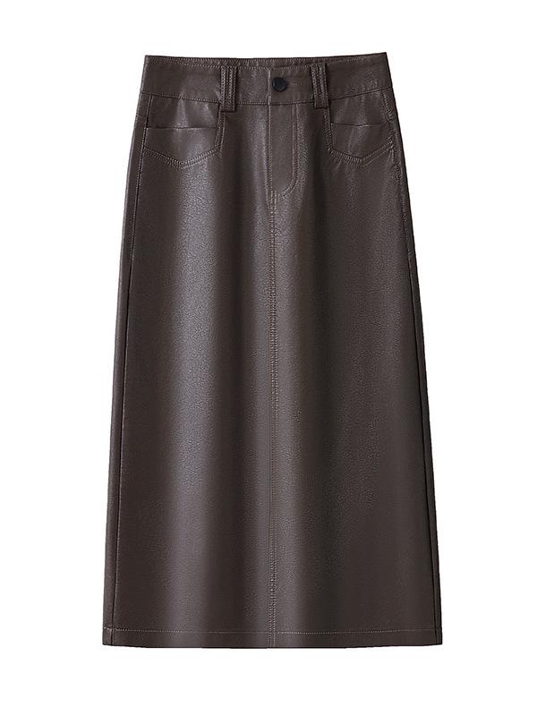 2025 Autumn/Winter Women's High-Waist A-Line Leather Skirt - Genuine Sheepskin Bodycon