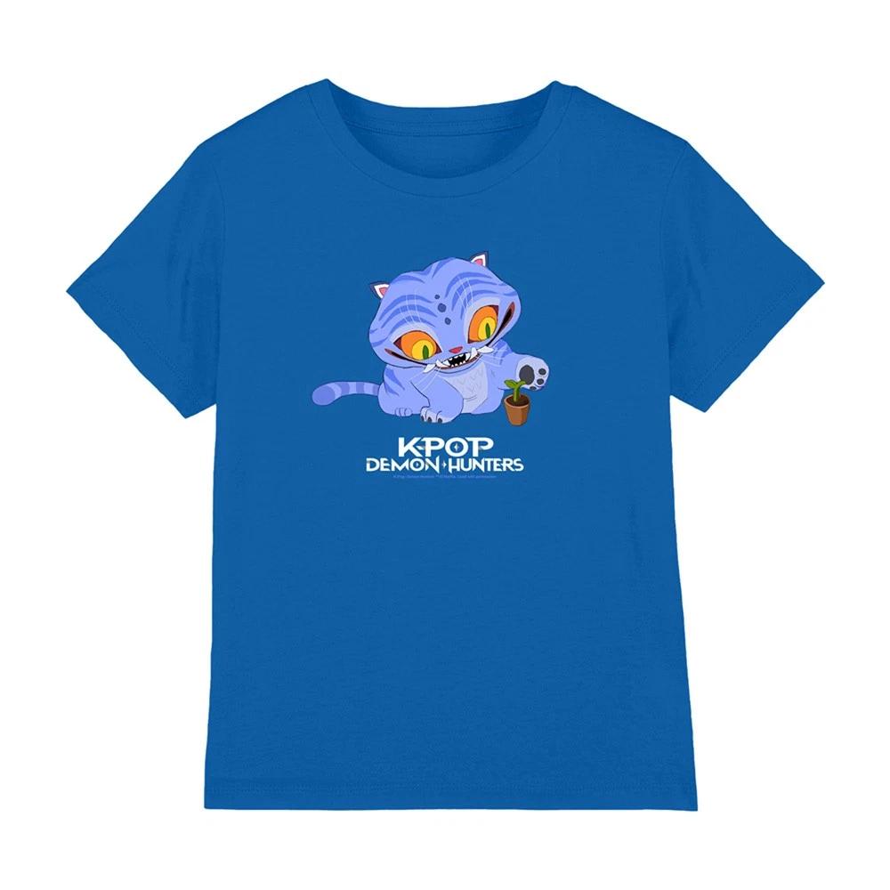K-Pop Demon Hunters - Cute Derpy Tiger Cartoon Kids T Shirt, Royal Blue 110