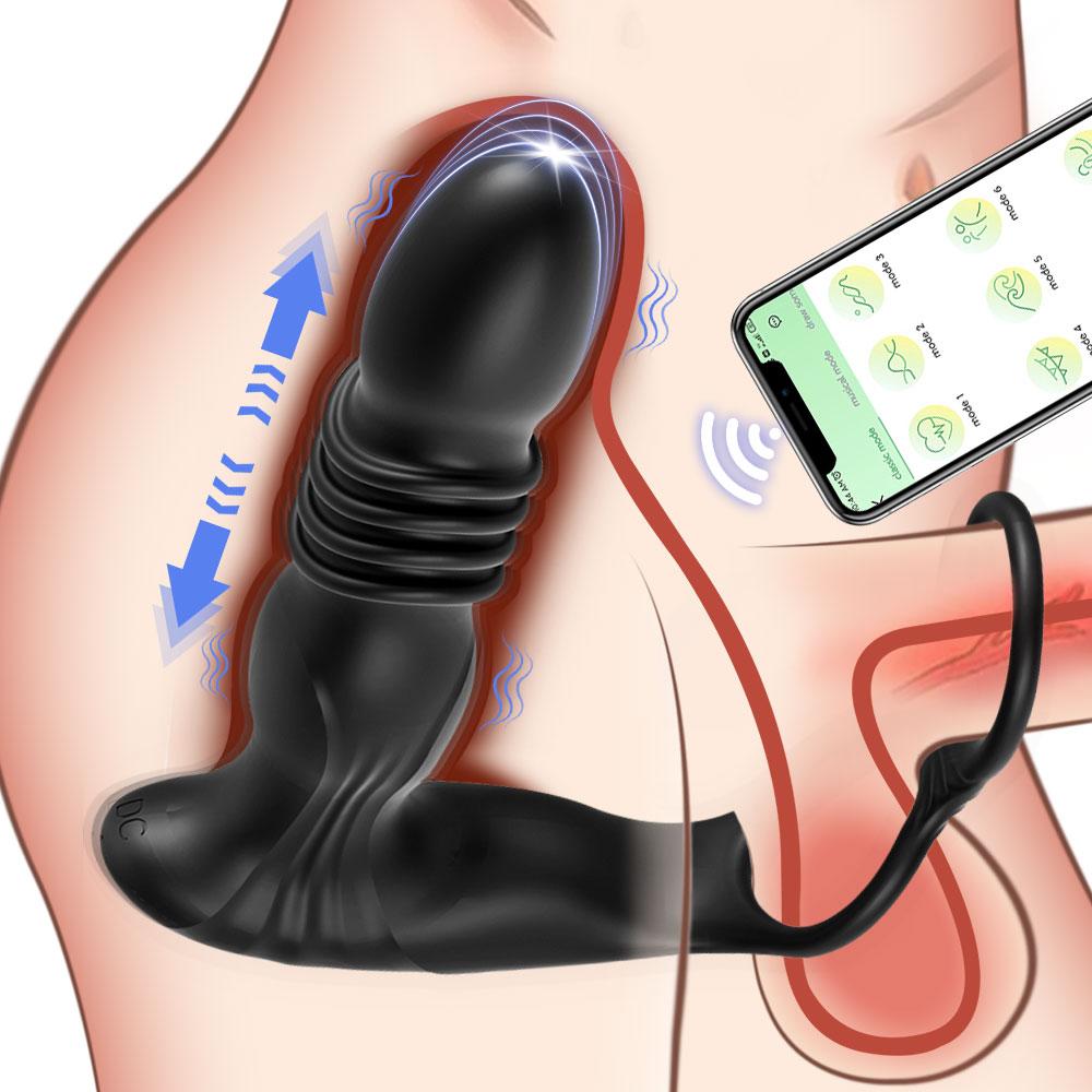 Dual Motor Silicone Anal Plug Prostate Stimulator Penis Ring Retractable Male Masturbator Vibrating Butt Plug Sex Toys for Man