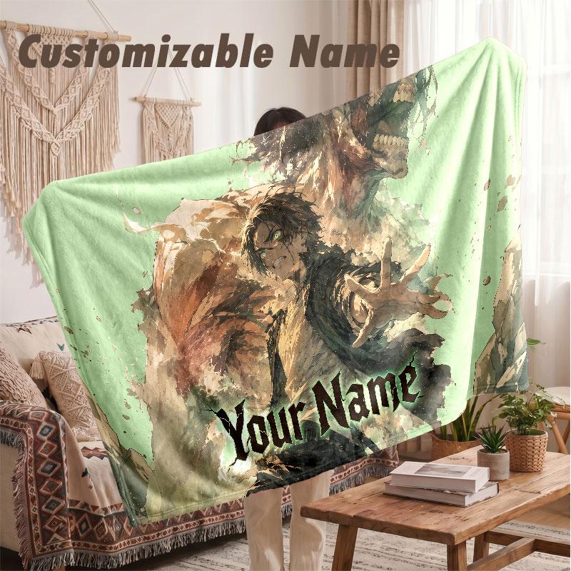Custom Name Flannel Blanket,Attack On Titan Lightweight Warm Bed Blanket For Couch & Holiday Gift