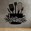 Metal Wall Art Kitchen Decor Black Iron Floral Utensils Durable Easy Install