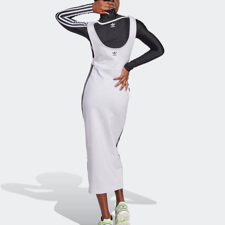 Adidas Striped Print Square Neck Sleeveless Dress Women Dress White IC3589