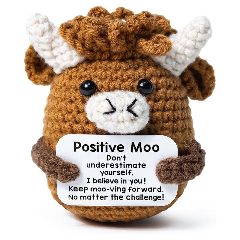 Gehäkelte Positive Moo Puppe Ornament Haus Raum Dekoration Handgestrickte Positive Energie Kuh Puppe Mit Karte Weihnachtsgeschenke