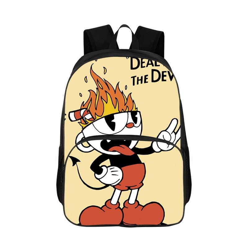 Zaino Scolastico per Studenti delle Scuole Elementari con Stampa di Cuphead Anime Zaino Scolastico da 16 Pollici Zaino per Bambini Cartone Animato Cuphead Zaino per Ragazzi Ragazze Mochlia