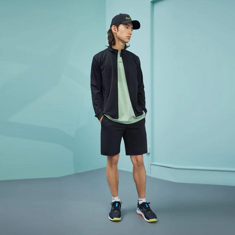 Reebok Solid Color Knitted Stand Collar Casual Jacket Men Jackets Black 23RCS105M001