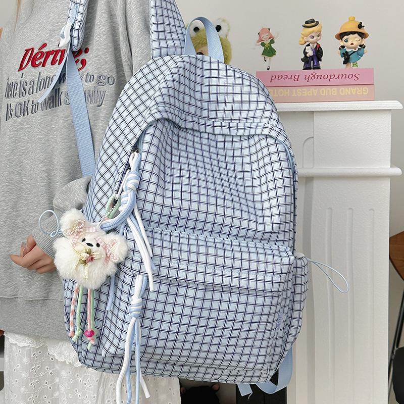 High Looks Forest Style Small Fresh Grid Girl Heart Travel Backpack Korean Version Instagram Style Student Party Class Backpack