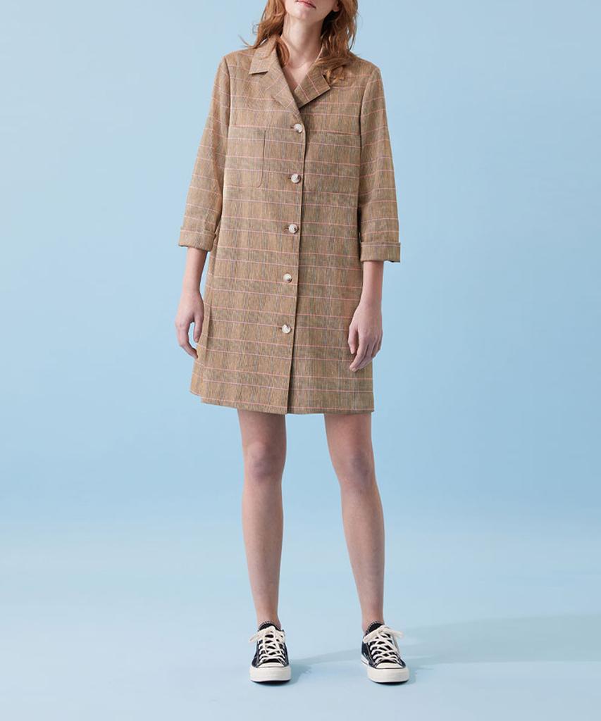 VOYONN Linen Long Jacket Mini Dress Check 021A