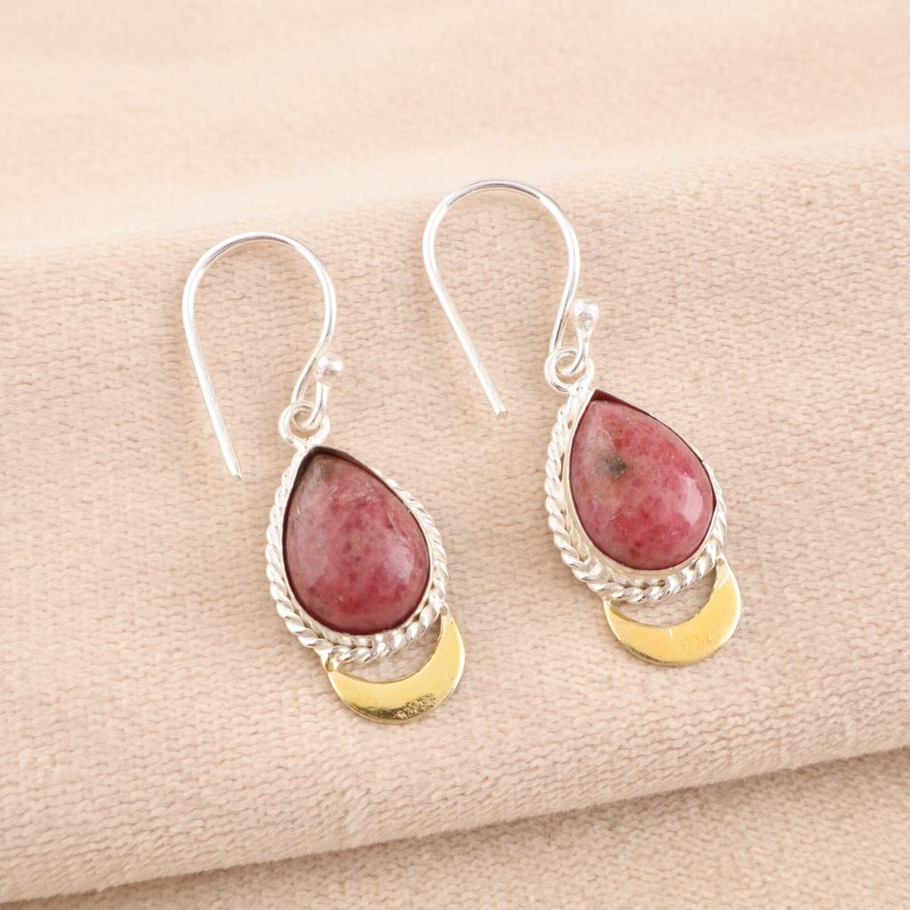 Natural Black Rhodonite Gemstone 925 Solid Silver Jewelry Handmade Earrings 1.5" EE-162-19