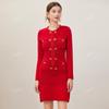 Elegant French High-End Mid-Length Knitted Dress with Heart Buckle for Early Spring