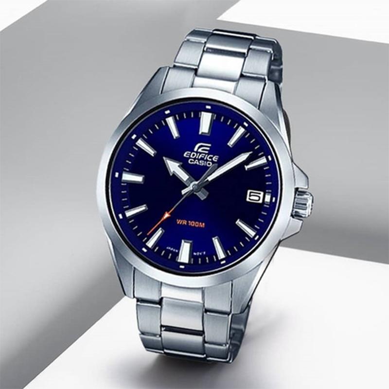 Casio EDIFICE series simple casual fashion quartz movement stainless steel strap Japanese and Korean watch men's watch blue dial EFV-100D-2AVUDF