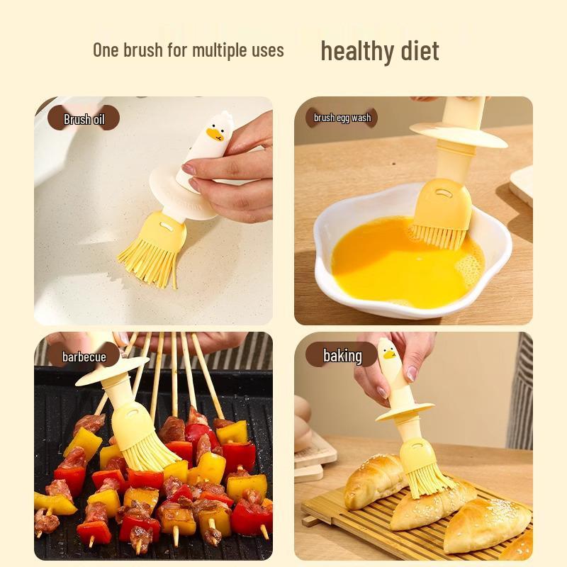 Silikonová olejová láhev se štětcem pro vaření při vysokých teplotách: Potravinářský, žáruvzdorný integrovaný štětec na palačinky, grilování a pečení.