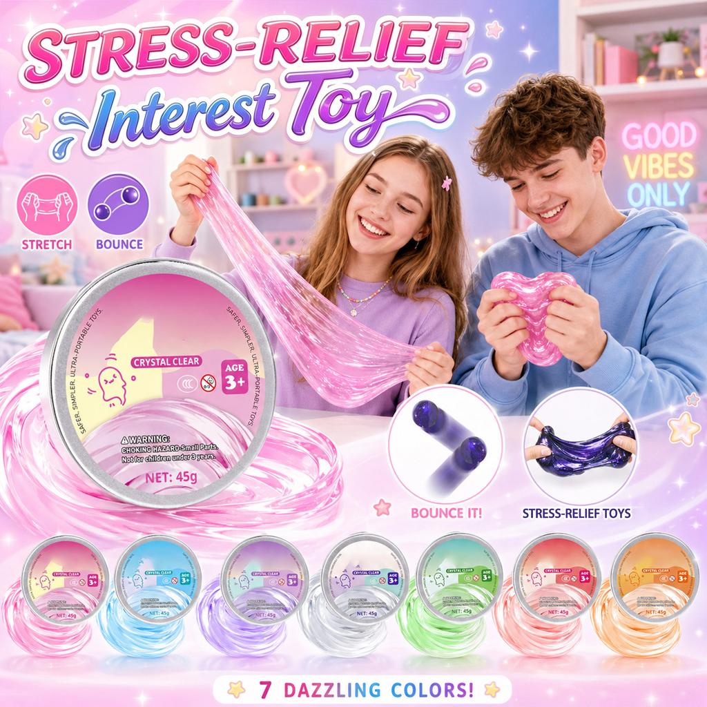 Liquid Glass Slime Non Newtonian Fluid Bounce Putty Clear Crystal Texture Safe Kids Toy Stress Relief Sensory Play 45g