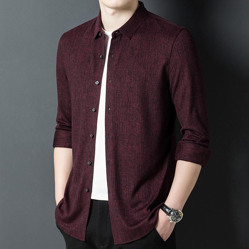 Весенне-осенняя хлопковая шерстяная рубашка с длинными рукавами для мужчин среднего — фото 5