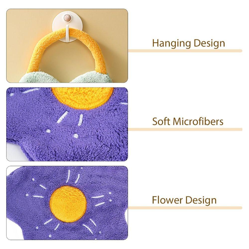Cartoon Flower Hand Towel Hanging Style Coral Fleece Toilet Handkerchief Strong Water Absorption Thickened Washcloth Kitchen