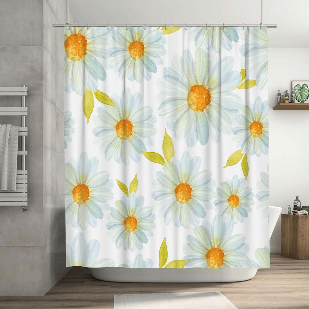 Blue White Daisy Shower Curtain Bathroom Decoration Printing Waterproof Polyester Fabric Floral Decorations Home Decor Wall Hang