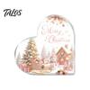 Romantic Christmas Gifts Heart Shaped Acrylic Tabletop Sign, 2D Winter Snow Scene Desktop Ornament Holiday Centerpieces with Santa, Snowman