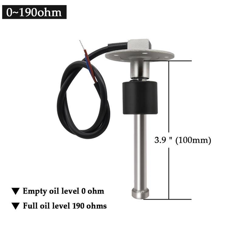 100MM Fuel Level Sensor + 52MM Fuel Level Gauge 0-190 Ohm Fuel Oil Tank Level Meter Sensor For Boat Car Yacht Marine 9-32V