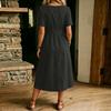 Women Short Sleeve V Neck Button Down Midi Dress with Pockets Casual Loose Fit Summer Linen Dress for Daily Wear