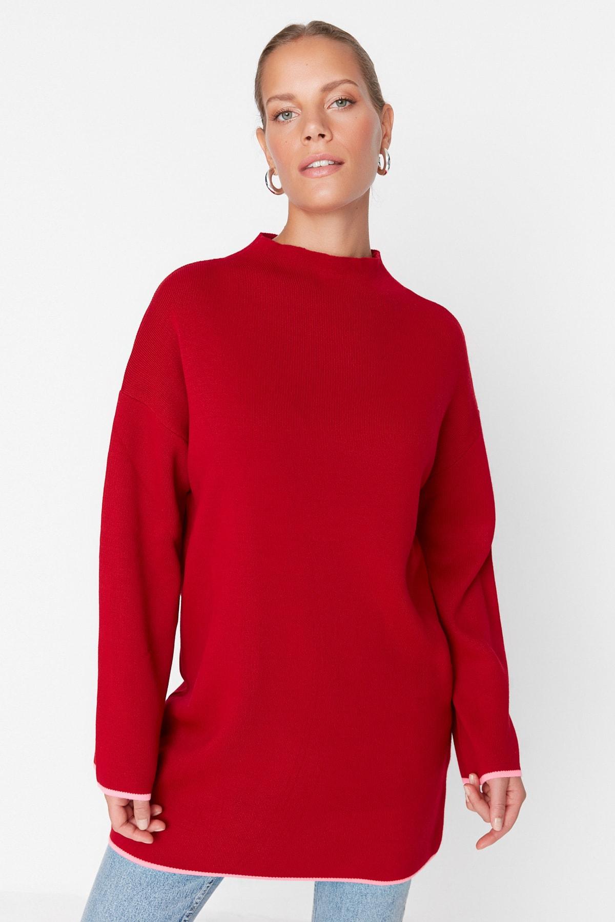 Зеленый трикотажный свитер с воротником стойкой и испанскими рукавами TCTAW23AK00002