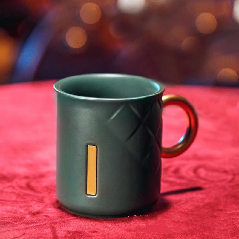 Shangqi Christmas Gold Rim Plaid Ceramic Couple Mug