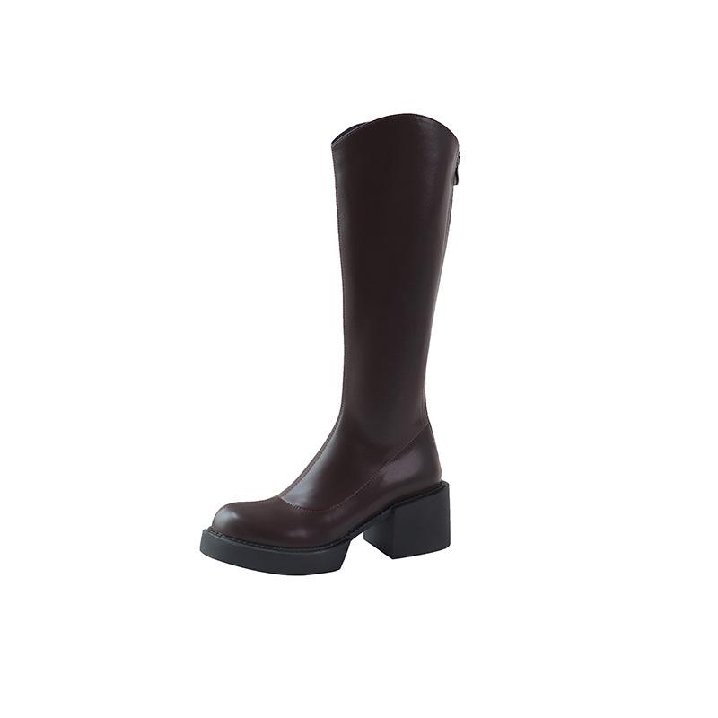 Brown thick heel tall boots female spring and autumn thin but knee long boots high heel thick sole