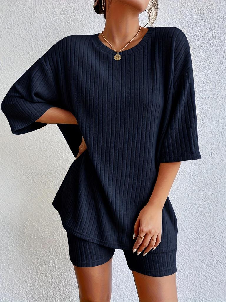 “2025 European & American Women's Fashion: Summer Two-piece Knit Set with Short Sleeves”