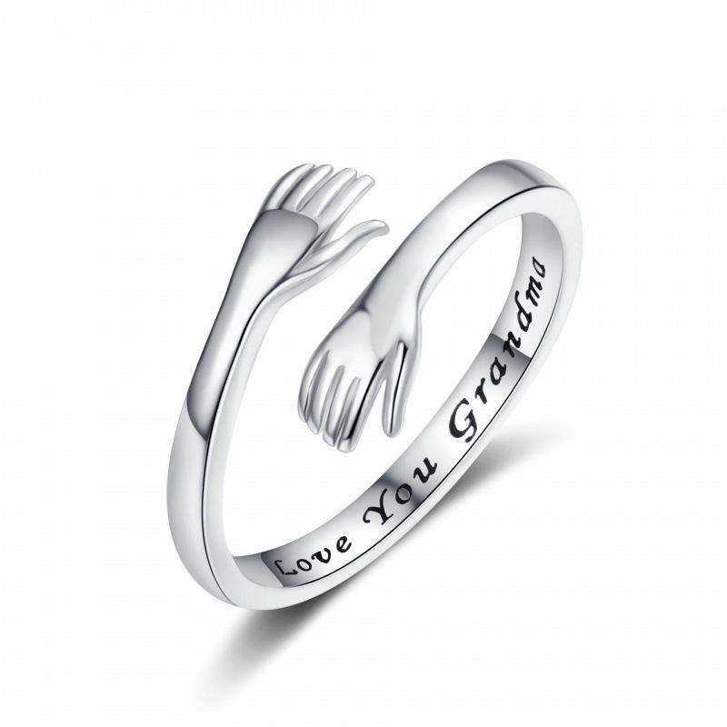 Engraved Women's Hugging Hands Ring – Fashionable European & American Style with English Letter Design