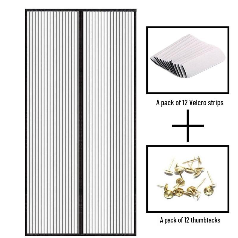 Schwarzer Magnetischer Fliegengitter-Türvorhang mit Kreuzstreifen: Sommer-Insektenschutz, Bohrlos, Selbstklebend, Verschlüsseltes Stickerei-Vorhang