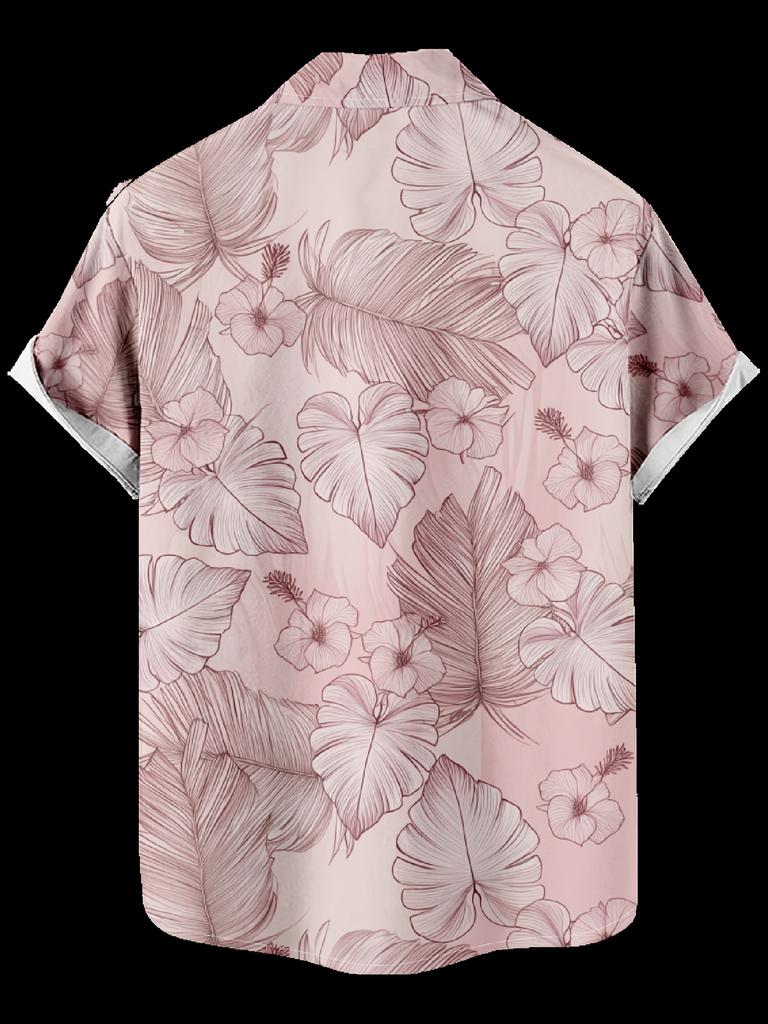 Men's Hawaiian Hibiscus Print Short-Sleeve Shirt – Lightweight and Breathable Fabric with Digital Plumeria Design, Regular Fit for Casual Outdoor