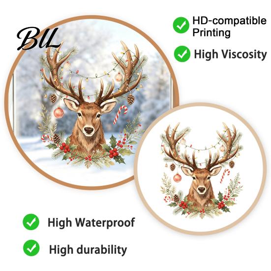 Festive Window Clings Christmas Watercolor Reindeer Cling, Removable Reusable Elk Head Static Sticker Decal, Animal Decorative Glass for Holiday Party