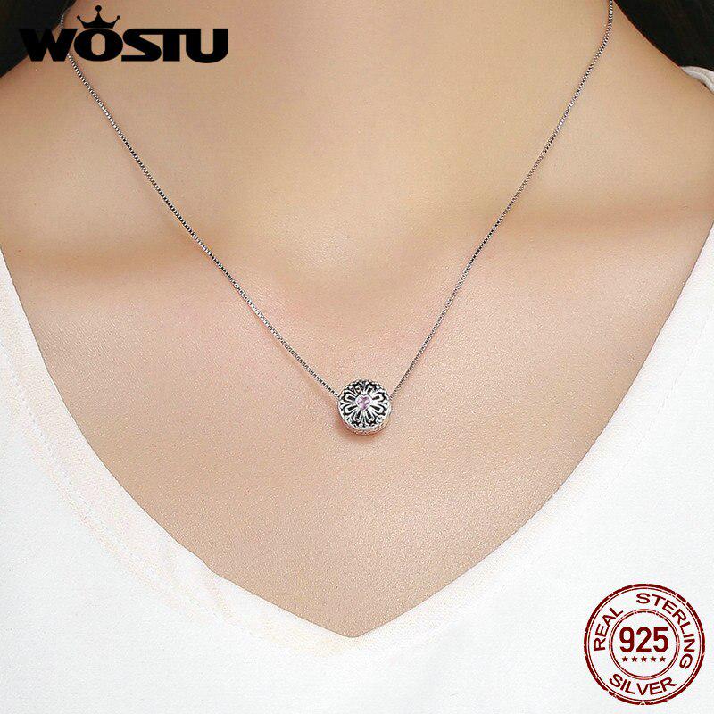 WOSTU Cuentas de flores caladas con forma de corazón rosa de plata de ley 925 100 % compatibles con pulseras originales DIY.