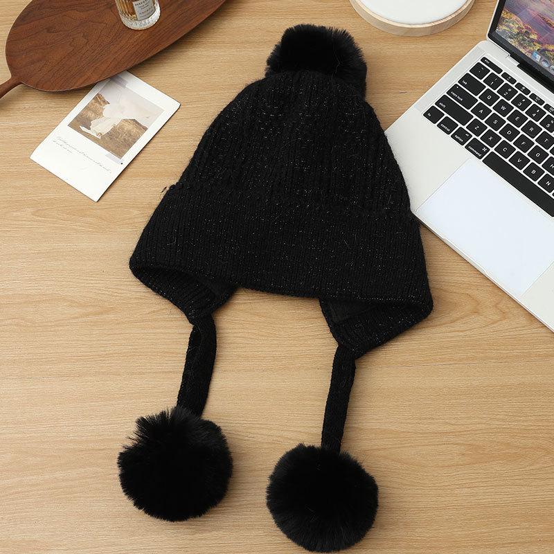 New Rabbit Fur Knitted Warm Hat Autumn and Winter Fleece Thickened Ear Protection Face Fleece Fleece Hat Women's Cold Protection Hat