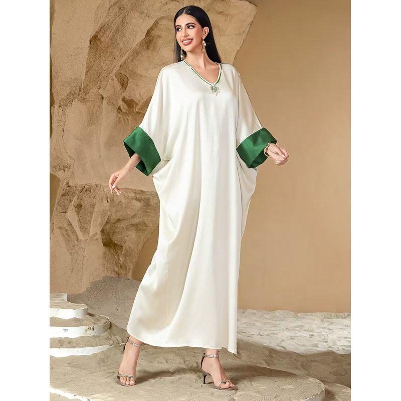 New Arrival Middle East Dubai Robe Loose V Neck Slit Dress V-Neck Diamond Studdres