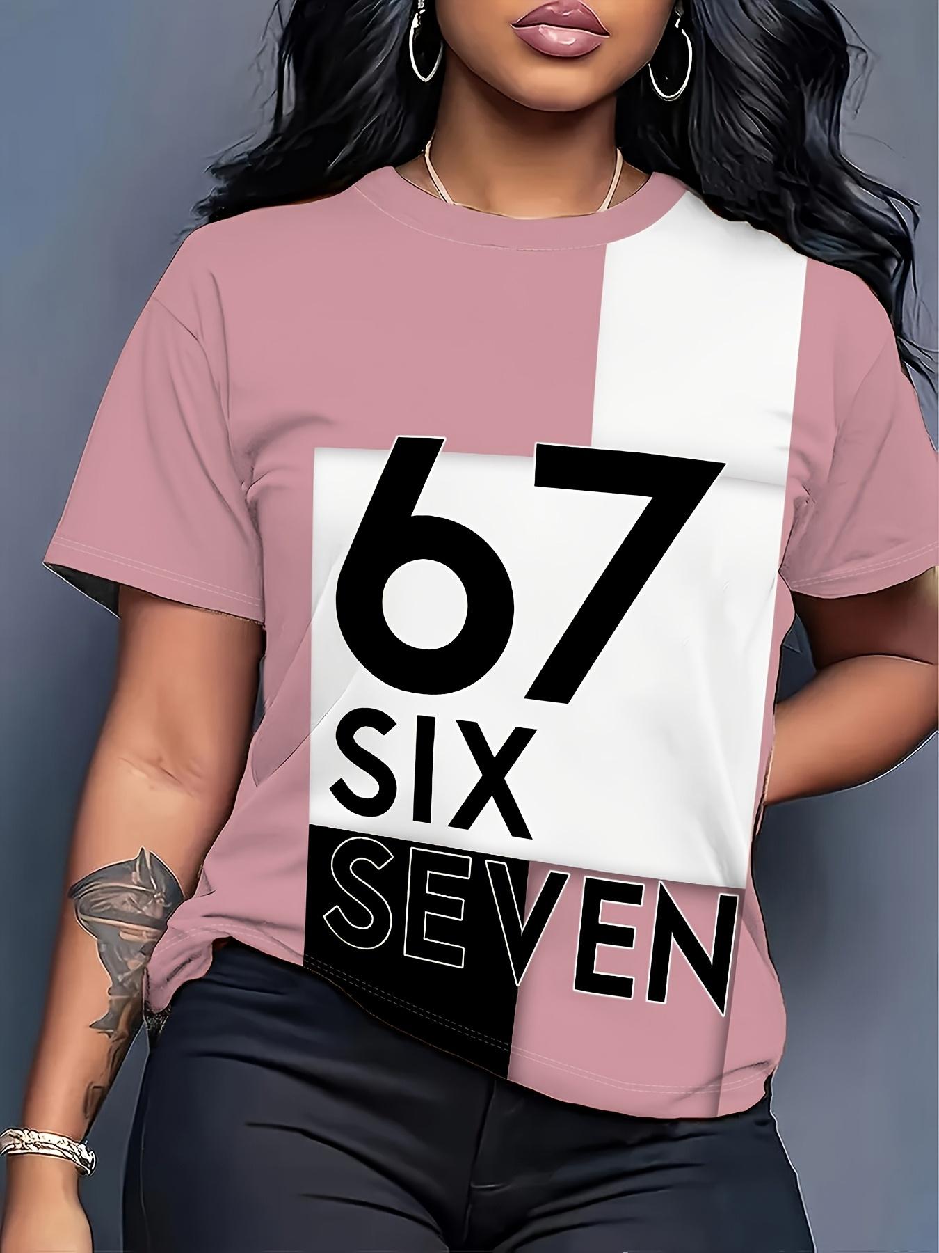 

Pink and White Contrasting Color No. 67 Printed T-shirt for Women. Black and White Letter Decoration. Sweet and Cool Y Style Short Sleeves. Gentle and L дубильная кора