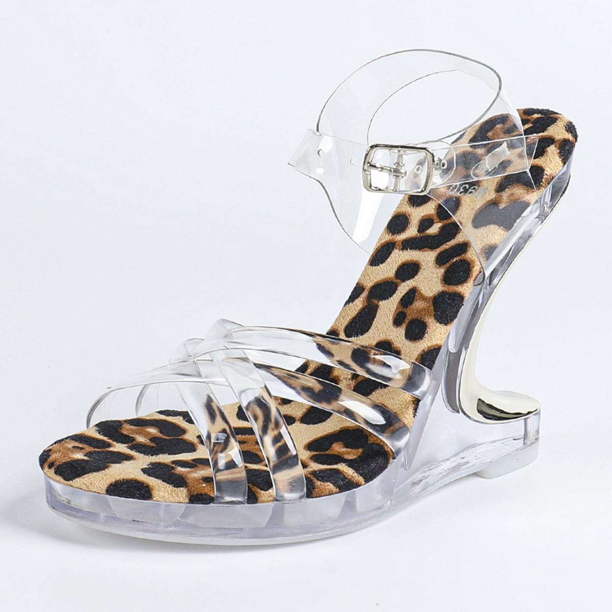 

2026 Жіночі Весільні Сексуальні Туфлі на Високих Підборах Особливої Форми на Танкетці Прозорі На Товстій Підошві Сандалі з Кристалами та Квадратним Носком LFD-9930-6 40 жовтий