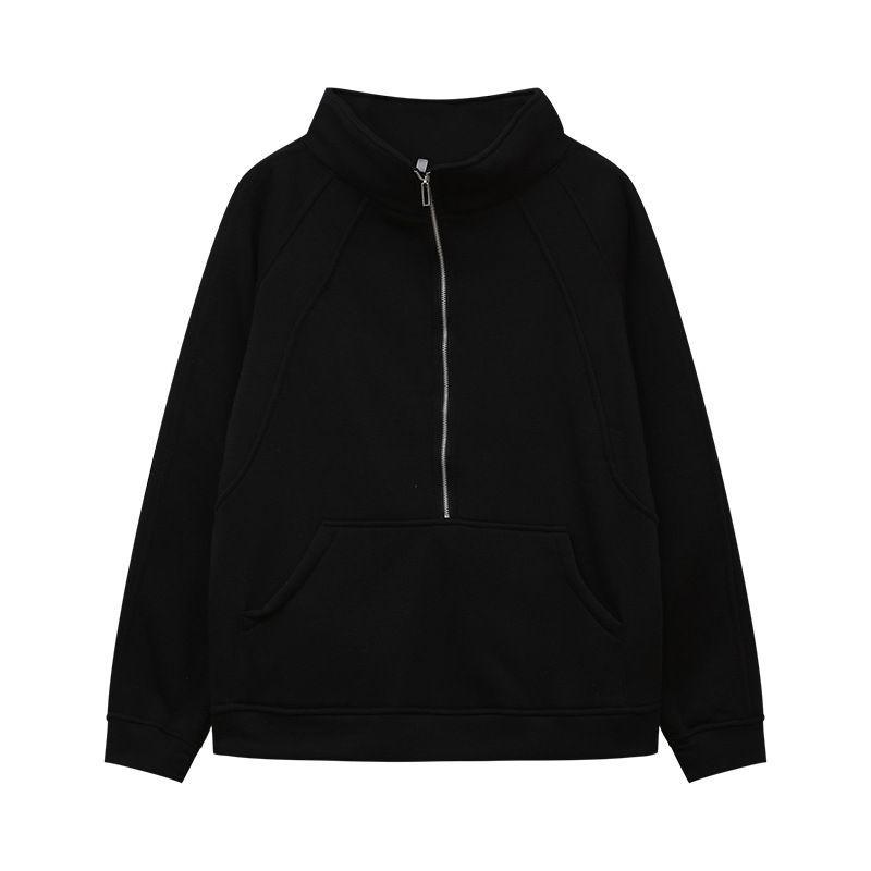Women's Half-Zip Stand Collar Velvet Hoodie Jacket - Autumn/Winter Collection