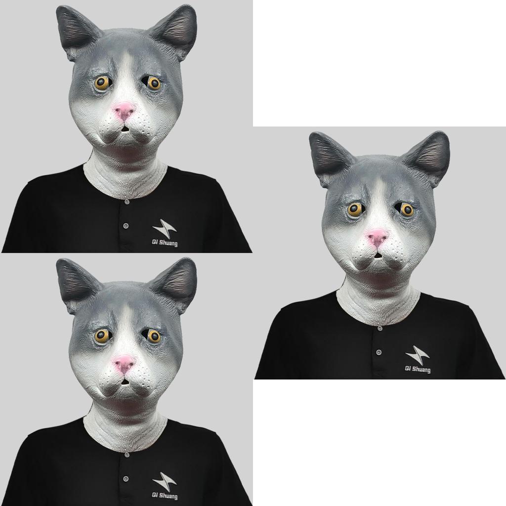 Adorable Cat Head Mask Funny Latex Animal Costume Accessory For Halloween Party