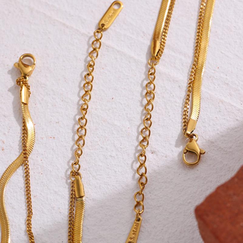 18K Gold Double Layer Snake Chain Necklace with Mini Square Crystal Pendant
