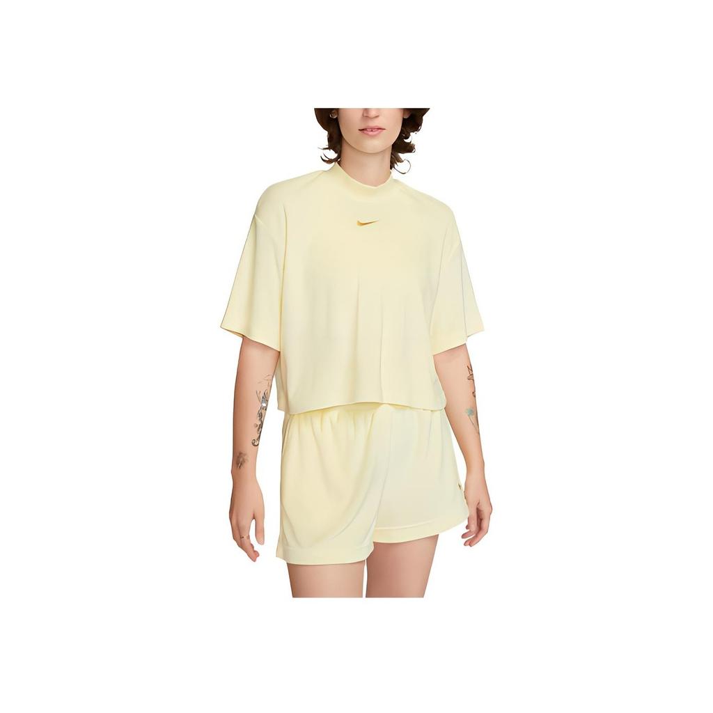 Nike Logo Solid Color Round Neck Pullover Short Sleeve T-Shirt Women T-Shirts Light-Lemon-Yellow-Green DV7833-821