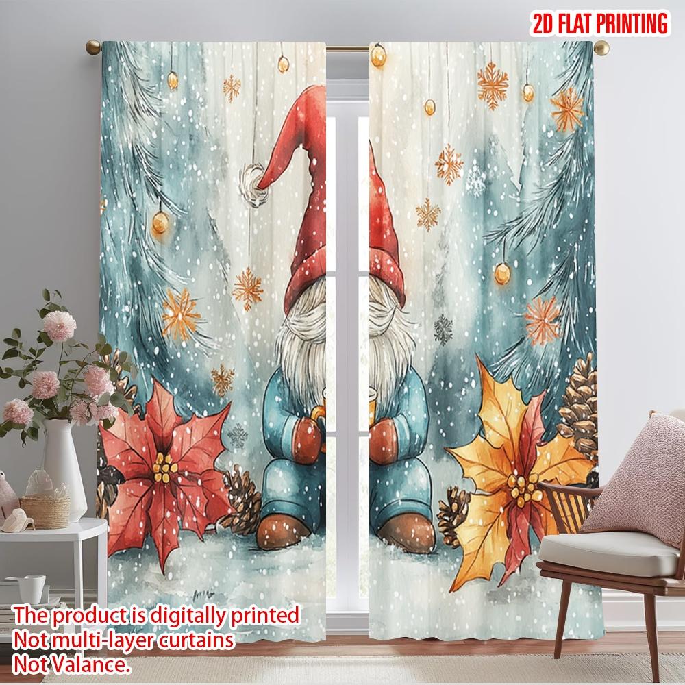 

2pcs,2D plane printing Light Filtering Curtains Cute Gnome Winter Holiday Watercolor (2) Versatile Polyester (without rod) 52.50×116.00 CM 2pcs