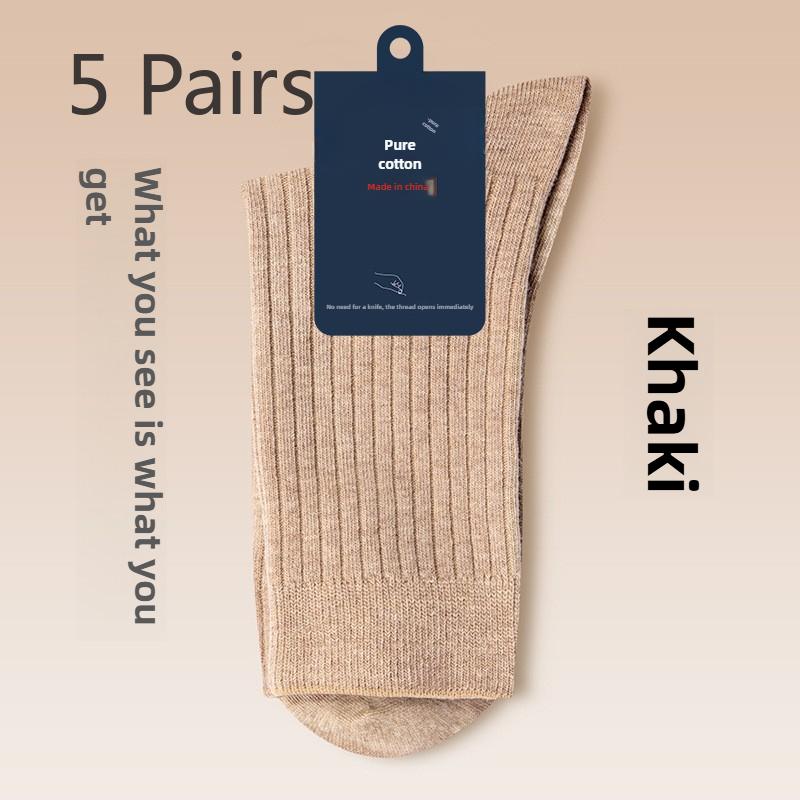 5 Paires de Chaussettes Mi-Tubes d'Affaires pour Homme Printemps et Automne en Pur Coton Respirant Quatre Saisons