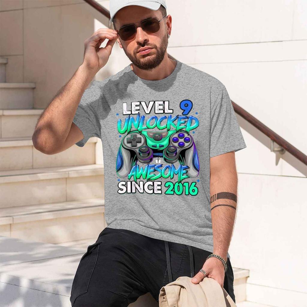 2026 New Level 9 Unlocked Awesome Since 2016 Tee Funny Gaming Graphic Tshirt 9th Birthday Gift For Gamers