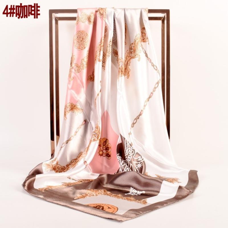 

New simulation silk satin flower chain 90 * 90 generous silk scarf female scarf worker 90cm*90cm темно-коричневого кольору
