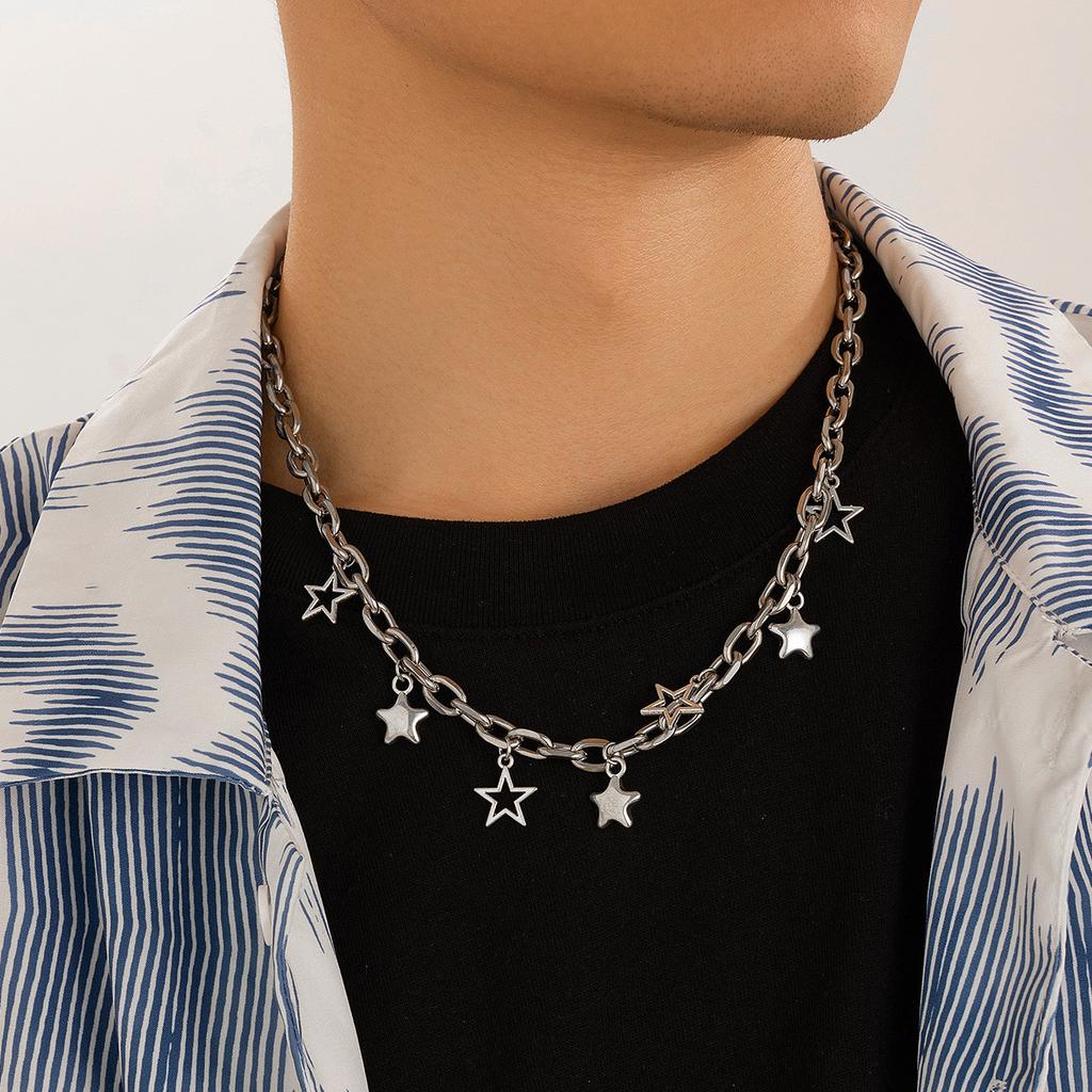 Fashionable Personality Five-Pointed Star Necklace Bracelet for Men Trendy Hip-Hop Niche High-End Men's Jewelry