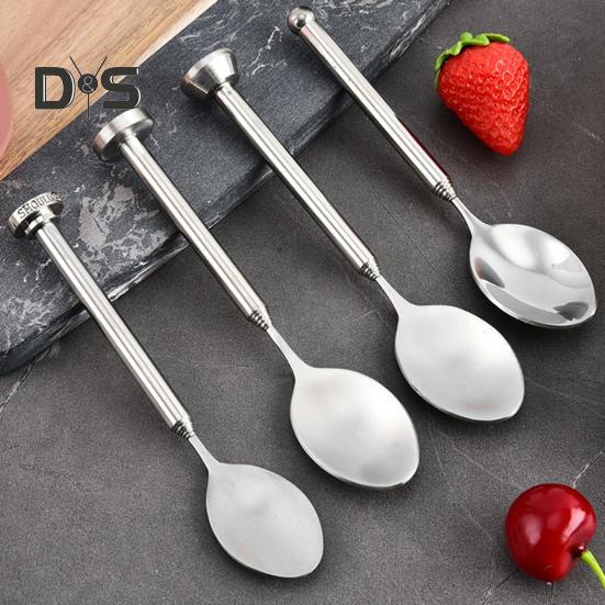 Einziehbarer Löffel, 14,8–44 cm, Teleskoplöffel aus Edelstahl, ausziehbarer Griff, tragbar, rostfrei, Geschirrzubehör zum Grillen, Toasten von Obst