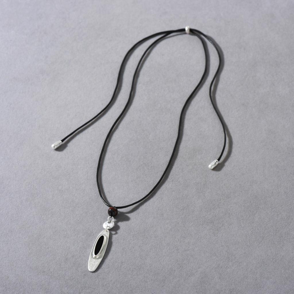 Long Water Droplets, Black Agate Pendant, Sweater Chain, Simple And Cold Style, Simple And Versatile Trend Woven Rope Necklace