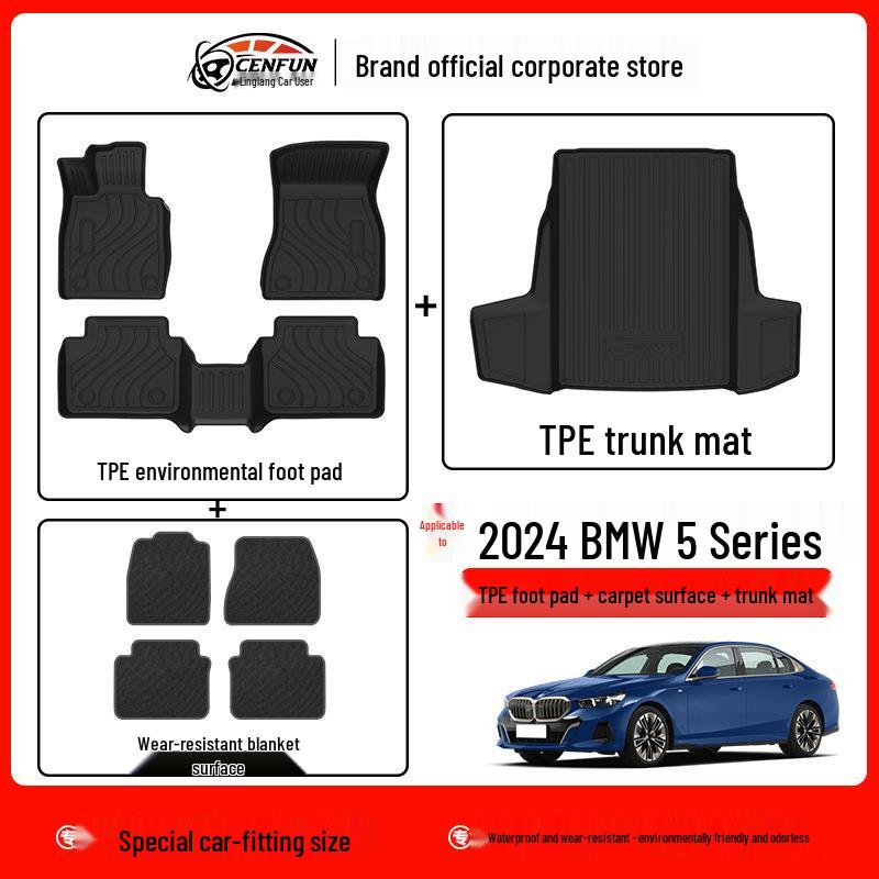 Compatible TPE Trunk Mat for 2024 BMW 5 Series: Eco-Friendly, Waterproof, Wear-Resistant, Carbon Fiber Pattern.