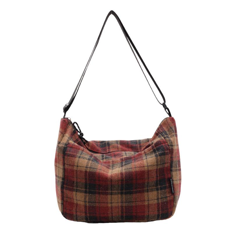 Retro plaid summer bag women's new casual messenger commuter bag college student shoulder tote bag