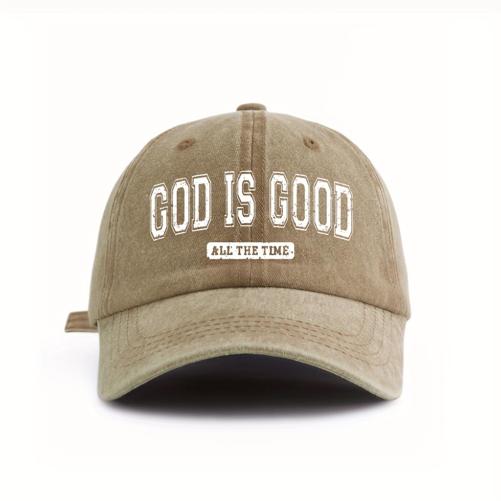 A WomenS Washed Baseball Cap Featuring The Phrase GOD IS GOOD All The Time Stylish for Outdoor Retro Street Urban Fashion